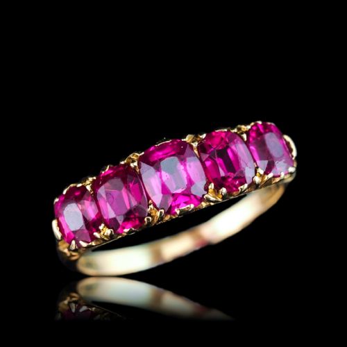 fig 1. Antique Victorian Ruby Ring 5 Stone Design 18K Gold - c.1900