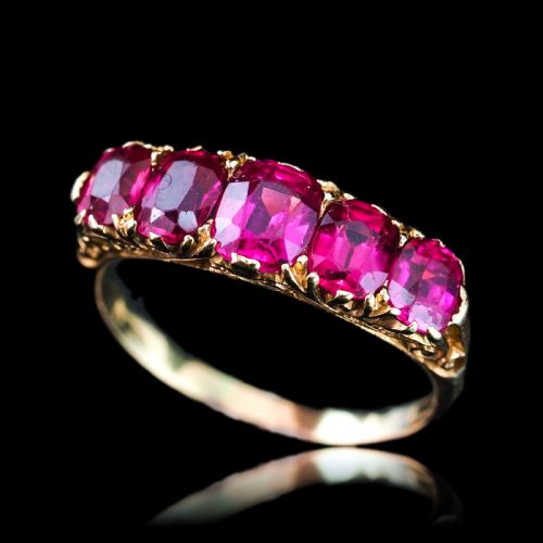 fig 2. Antique Victorian Ruby Ring 5 Stone Design 18K Gold - c.1900