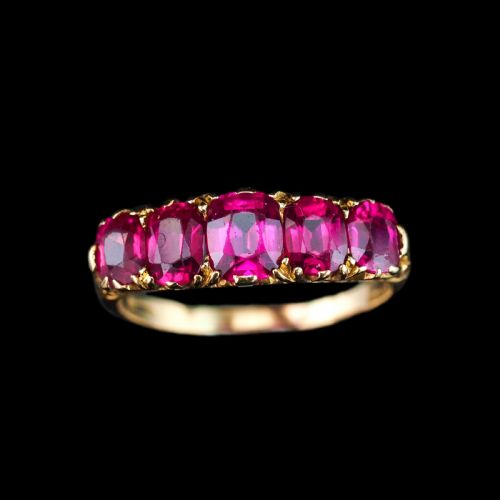 fig 3. Antique Victorian Ruby Ring 5 Stone Design 18K Gold - c.1900