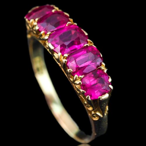 fig 4. Antique Victorian Ruby Ring 5 Stone Design 18K Gold - c.1900