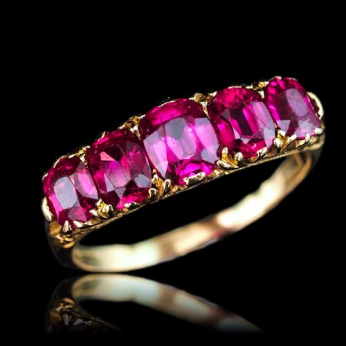 fig 5. Antique Victorian Ruby Ring 5 Stone Design 18K Gold - c.1900