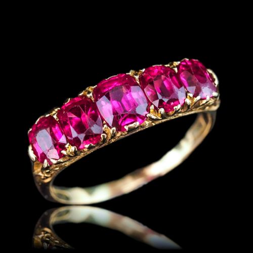 fig 6. Antique Victorian Ruby Ring 5 Stone Design 18K Gold - c.1900