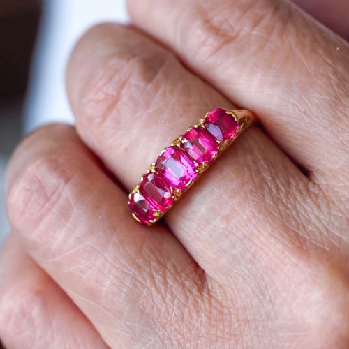 fig 8. Antique Victorian Ruby Ring 5 Stone Design 18K Gold - c.1900