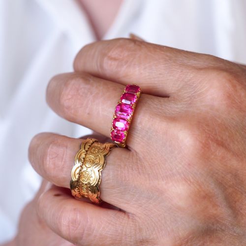 fig 9. Antique Victorian Ruby Ring 5 Stone Design 18K Gold - c.1900