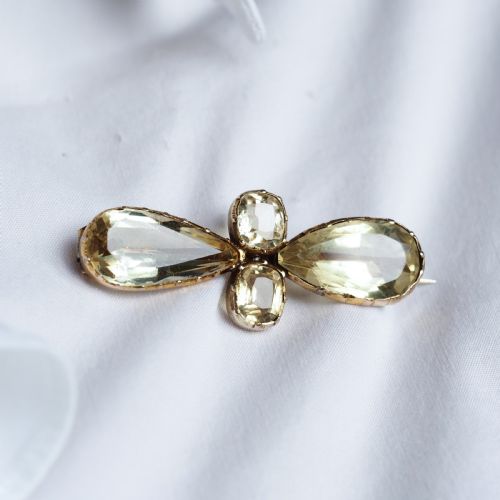 fig 1. Antique Citrine Brooch 12K Gold Quatrefoil Style Design - 19th c.