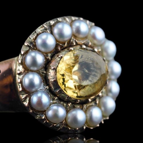 fig 7. Antique Georgian Citrine & Pearl Cluster Ring 14K Gold - c.1800