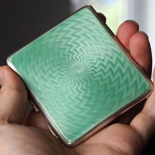 fig 4. Sterling Silver Cigarette Case with Green Enamel Guilloche - William Neale & Son Ltd 1929