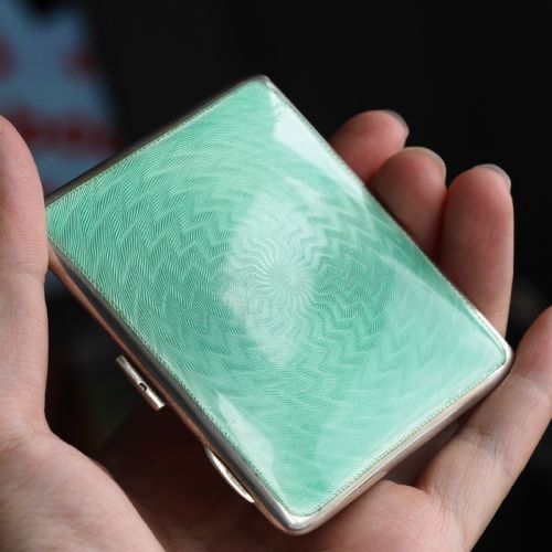 fig 5. Sterling Silver Cigarette Case with Green Enamel Guilloche - William Neale & Son Ltd 1929