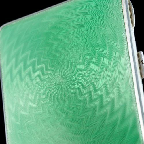 fig 6. Sterling Silver Cigarette Case with Green Enamel Guilloche - William Neale & Son Ltd 1929