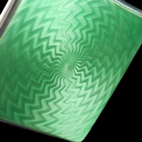 fig 7. Sterling Silver Cigarette Case with Green Enamel Guilloche - William Neale & Son Ltd 1929