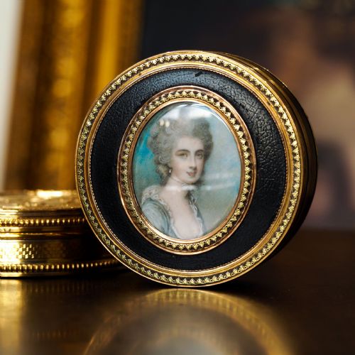fig 2. Antique French Gold Mounted Circular Snuff/Tobacco Box, Portrait of a Lady in the Manner of Cosway - 18th c.