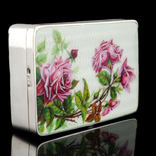 fig 5. Antique Large Solid Silver Enamel Box Guilloche and Rose Design - Steinhart & Co 1904