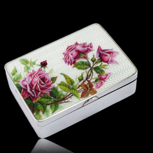 fig 7. Antique Large Solid Silver Enamel Box Guilloche and Rose Design - Steinhart & Co 1904