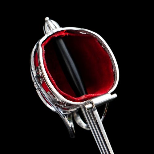 fig 4. Antique Scottish Solid Silver Letter Opener, Military Basket Hilt Sword Design - 1905