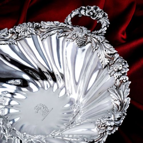 fig 7. Antique Solid Silver Georgian Bowl, Twin Handle Wrythen & Profusely Chased Motifs - Edward Edwards 1834