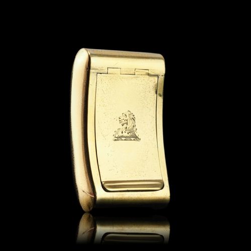 fig 1. Antique Georgian Solid Silver Gilt Snuff Box Curved & Crested Design - William Simpson 1810
