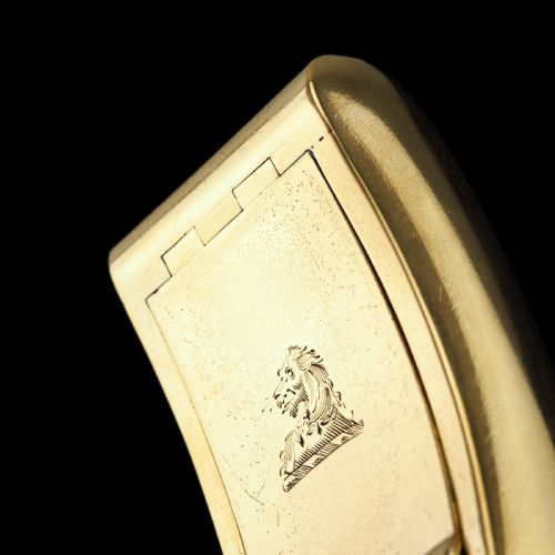 fig 2. Antique Georgian Solid Silver Gilt Snuff Box Curved & Crested Design - William Simpson 1810