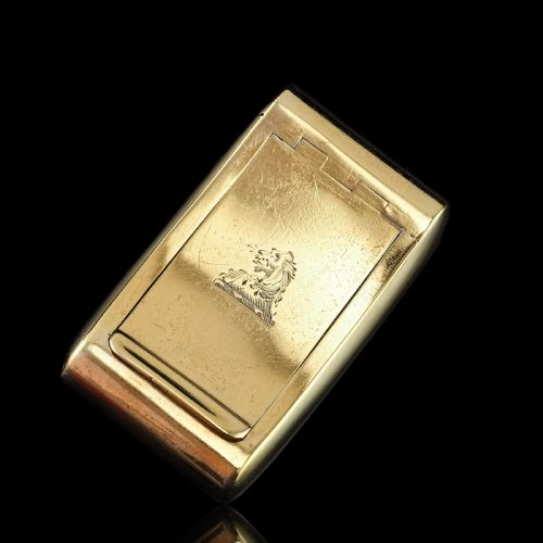 fig 8. Antique Georgian Solid Silver Gilt Snuff Box Curved & Crested Design - William Simpson 1810