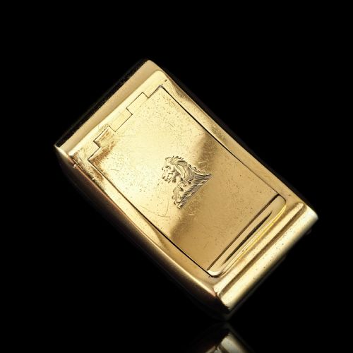 fig 9. Antique Georgian Solid Silver Gilt Snuff Box Curved & Crested Design - William Simpson 1810