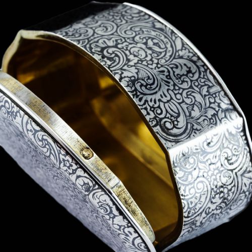 ANTIQUE FRENCH SOLID SILVER NIELLO TABLE SNUFF BOX C1880 - ADDITIONAL PHOTO 5
