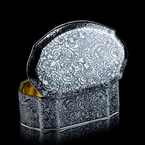 ANTIQUE FRENCH SOLID SILVER NIELLO TABLE SNUFF BOX C1880 - ADDITIONAL PHOTO 17