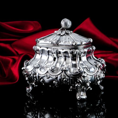 fig 1. A Magnificent Antique Solid Silver Tea Caddy/Sugar Box Large & Heavy - 19th c.