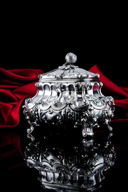 fig 2. A Magnificent Antique Solid Silver Tea Caddy/Sugar Box Large & Heavy - 19th c.