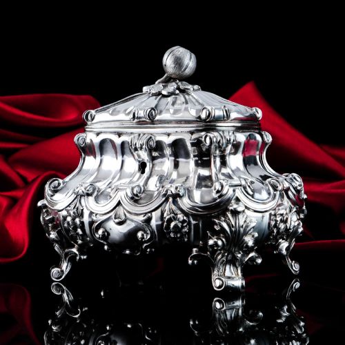 fig 3. A Magnificent Antique Solid Silver Tea Caddy/Sugar Box Large & Heavy - 19th c.