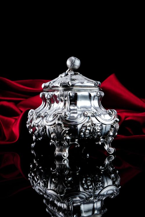fig 4. A Magnificent Antique Solid Silver Tea Caddy/Sugar Box Large & Heavy - 19th c.