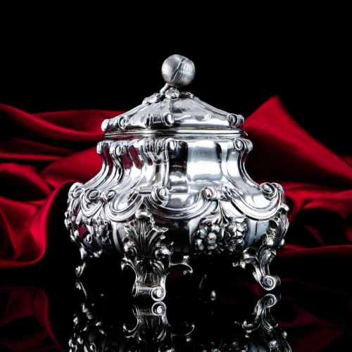 fig 5. A Magnificent Antique Solid Silver Tea Caddy/Sugar Box Large & Heavy - 19th c.