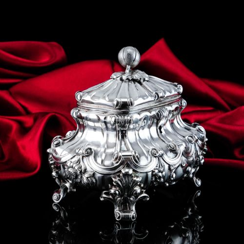 fig 8. A Magnificent Antique Solid Silver Tea Caddy/Sugar Box Large & Heavy - 19th c.