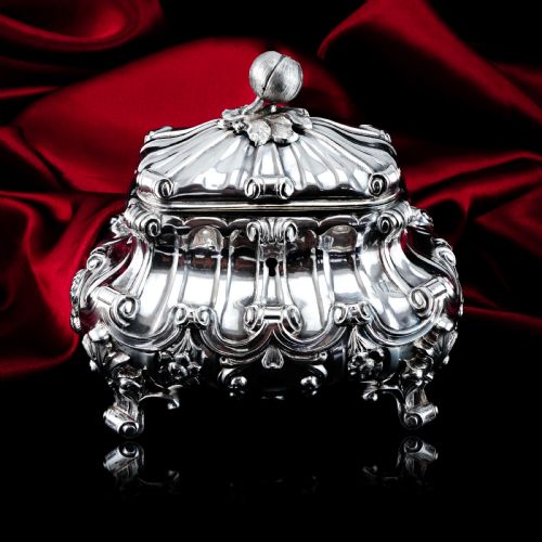 fig 9. A Magnificent Antique Solid Silver Tea Caddy/Sugar Box Large & Heavy - 19th c.
