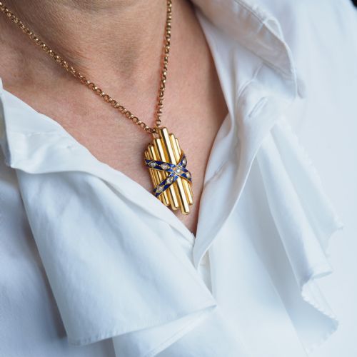 ANTIQUE VICTORIAN 18K GOLD ROSE CUT DIAMOND BLUE ENAMEL PENDANT C1880 - ADDITIONAL PHOTO 2