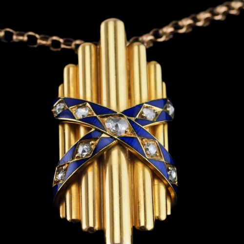 ANTIQUE VICTORIAN 18K GOLD ROSE CUT DIAMOND BLUE ENAMEL PENDANT C1880 - ADDITIONAL PHOTO 8