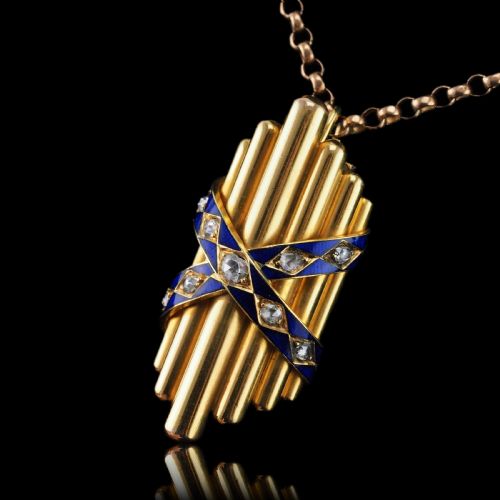 ANTIQUE VICTORIAN 18K GOLD ROSE CUT DIAMOND BLUE ENAMEL PENDANT C1880 - ADDITIONAL PHOTO 14