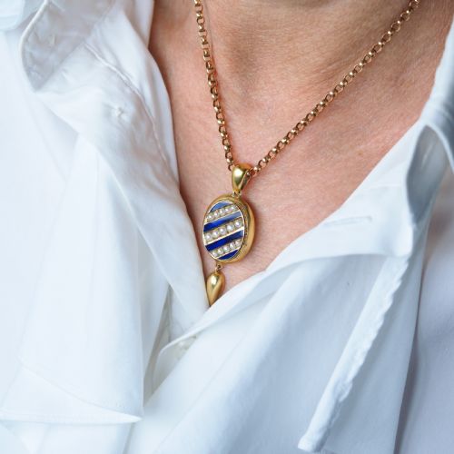 ANTIQUE VICTORIAN 15K GOLD BLUE ENAMEL PEARL PENDANT LOCKET NECKLACE C1880 - ADDITIONAL PHOTO 7