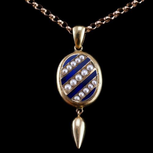 ANTIQUE VICTORIAN 15K GOLD BLUE ENAMEL PEARL PENDANT LOCKET NECKLACE C1880 - ADDITIONAL PHOTO 12