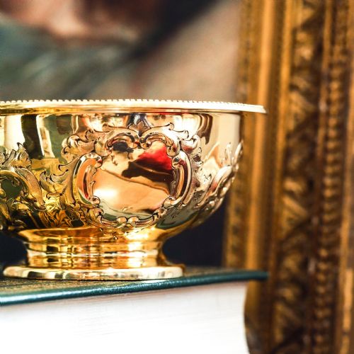 fig 4. Antique Victorian Solid Silver Gilt Bowl with Ornate Floral Chasing - Henry Wilkinson & Co 1860