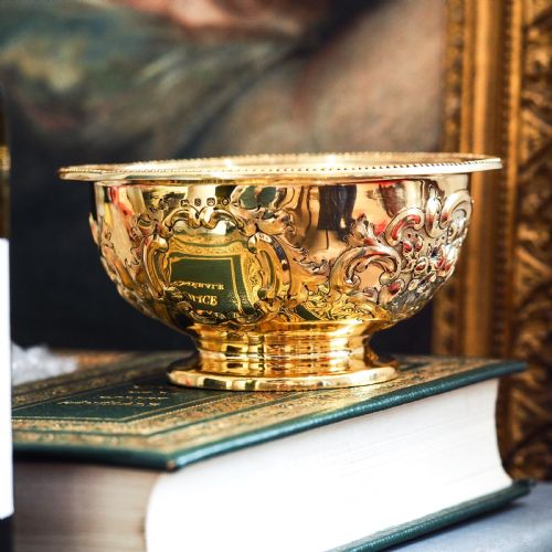 fig 6. Antique Victorian Solid Silver Gilt Bowl with Ornate Floral Chasing - Henry Wilkinson & Co 1860
