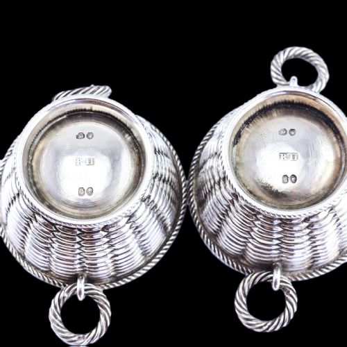 fig 1. Antique Victorian Solid Silver Salts Basket Weave Design - Robert Hennell 1862