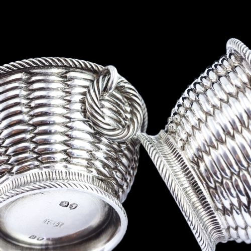 fig 2. Antique Victorian Solid Silver Salts Basket Weave Design - Robert Hennell 1862
