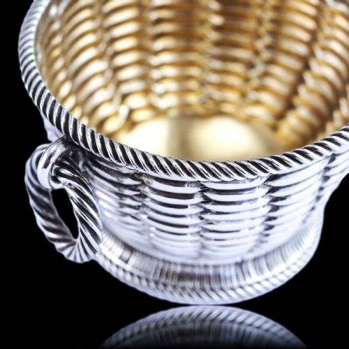 fig 3. Antique Victorian Solid Silver Salts Basket Weave Design - Robert Hennell 1862
