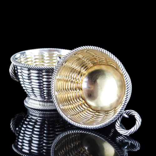 fig 6. Antique Victorian Solid Silver Salts Basket Weave Design - Robert Hennell 1862