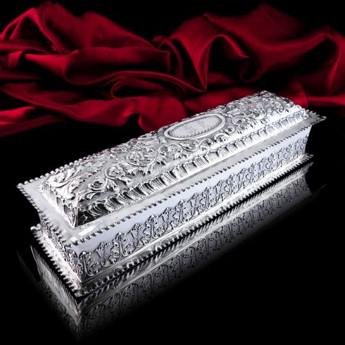 fig 3. Giant Antique Edwardian Solid Silver Jewellery Box with Profuse Chased Decorations - Mappin & Webb Ltd 1901