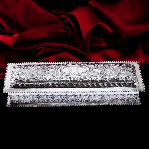 fig 4. Giant Antique Edwardian Solid Silver Jewellery Box with Profuse Chased Decorations - Mappin & Webb Ltd 1901