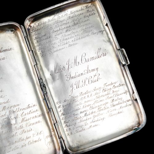 fig 2. Antique Solid Silver Cigar Case with Indian Army Military Interest Records Hand Engraved - c.1890