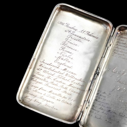 fig 3. Antique Solid Silver Cigar Case with Indian Army Military Interest Records Hand Engraved - c.1890