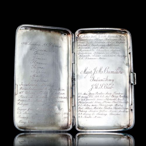 fig 4. Antique Solid Silver Cigar Case with Indian Army Military Interest Records Hand Engraved - c.1890