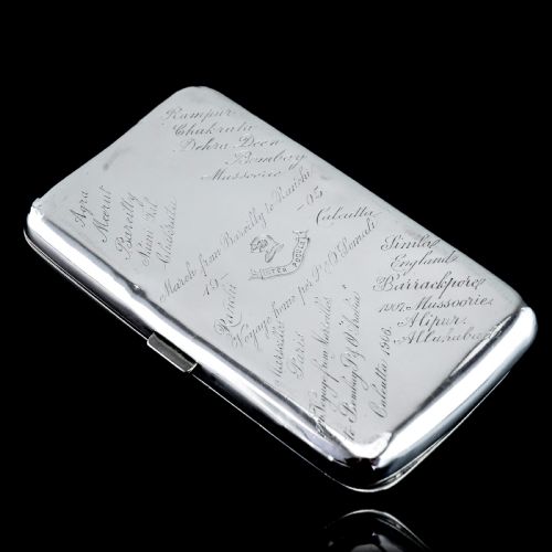 fig 5. Antique Solid Silver Cigar Case with Indian Army Military Interest Records Hand Engraved - c.1890