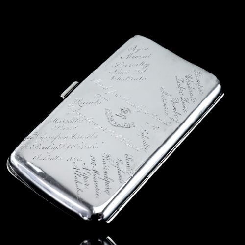 fig 6. Antique Solid Silver Cigar Case with Indian Army Military Interest Records Hand Engraved - c.1890